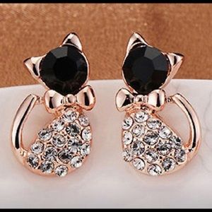 Rose Gold Sparkly Cute Cat Earrings